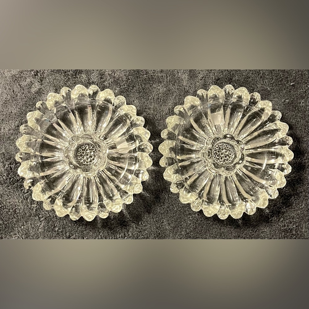 Vintage Hazel-Atlas Clear Glass Daisy Candlestick Holders Set of 2.
